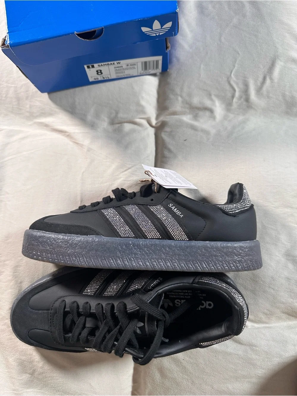 Adidas Women SAMBAE Triple Black Bedazzled Stripes US 8 UK 6.5  IH4045 NWB - Picture 6 of 10